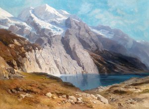 Oeschinensee ile Doldenhorn manzarası Arkadaki eski atamaya göre by Carl Heyn